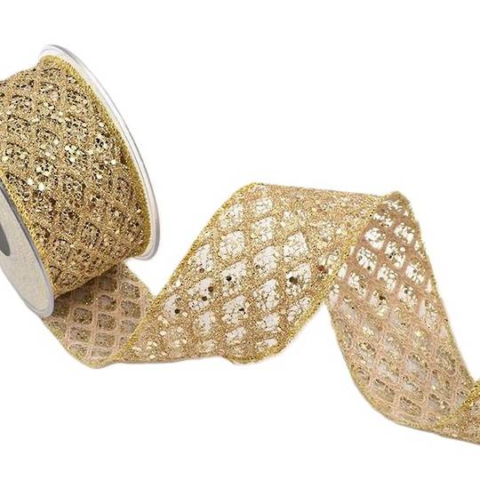 Ribbon 9mt, 67mm Sparkly Grid Gold *ETA Nov
